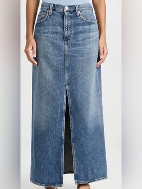 Agolde Leif Long Line Denim Skirt Sz 27 Mid Blue